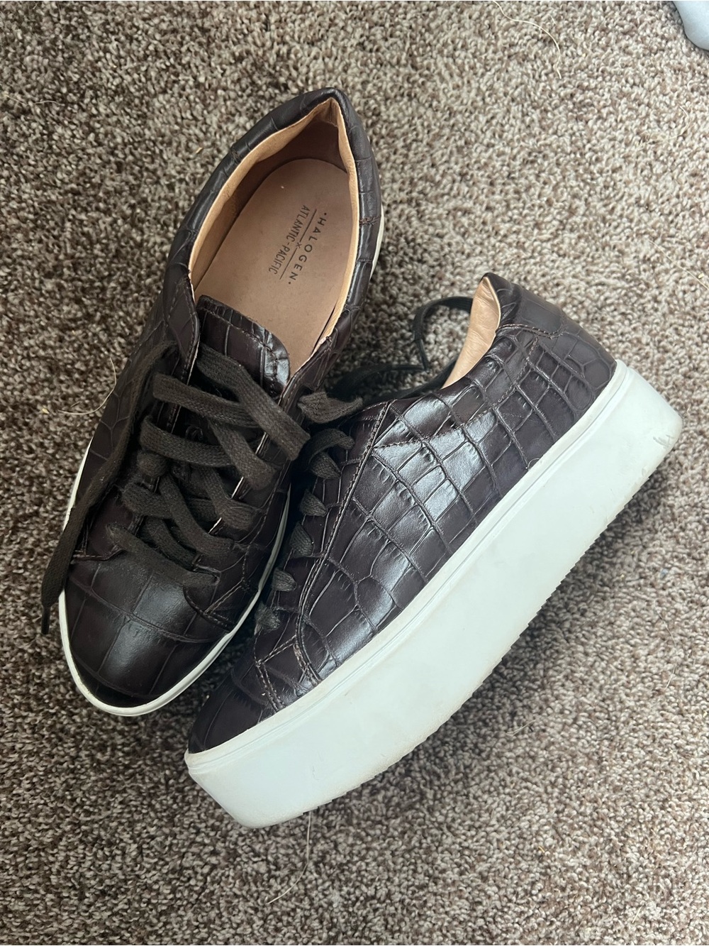 Halogen Women’s Platform Dark Brown Croc-Embossed Leather Sneakers - Picture 2 of 6